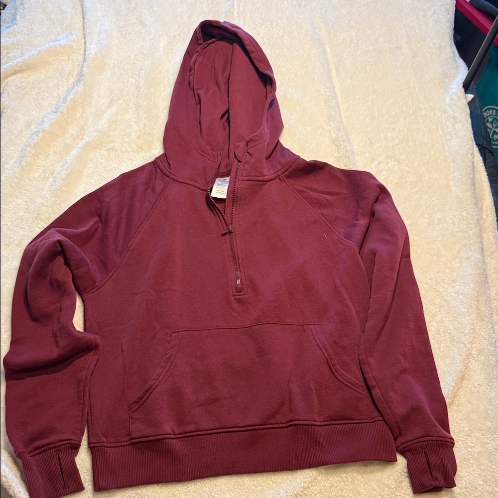 Women's Maroon Half-Zip Hoodie Sweater